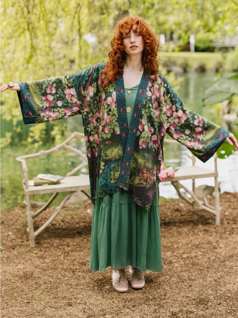 Market of Stars ✨ The Dreamer Matinée Duster with Roses & Rabbits - Picture 16 of 16